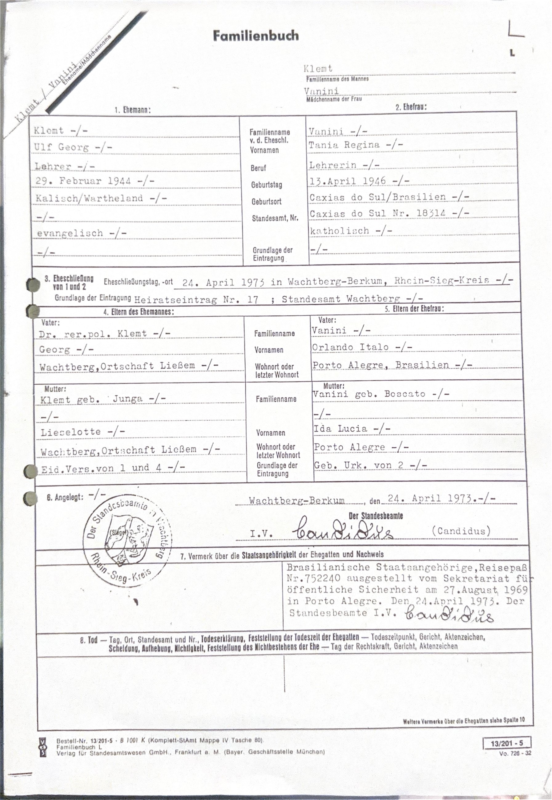 Familienbuch — registro familiar alemão