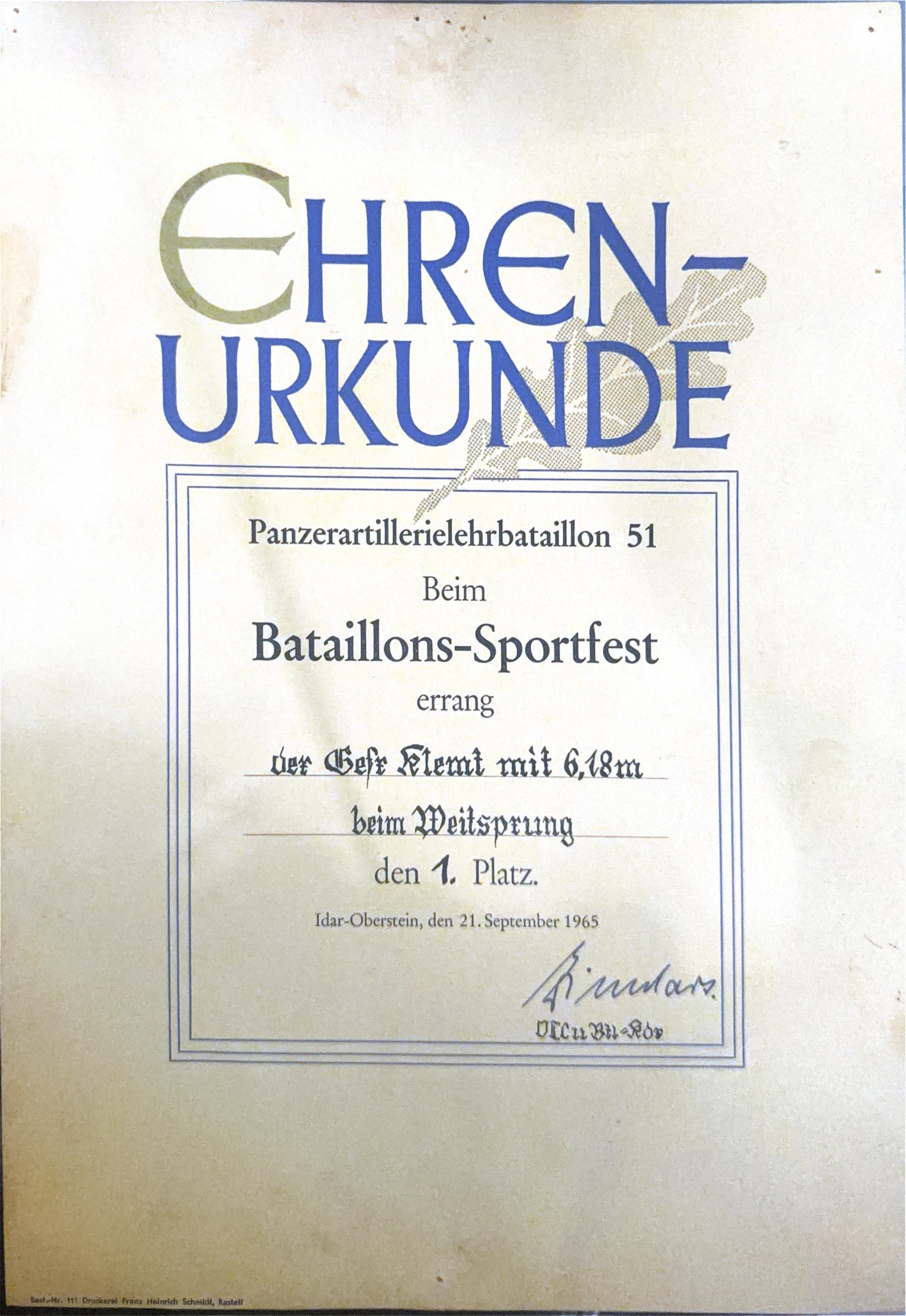 Certificado esportivo, 1965